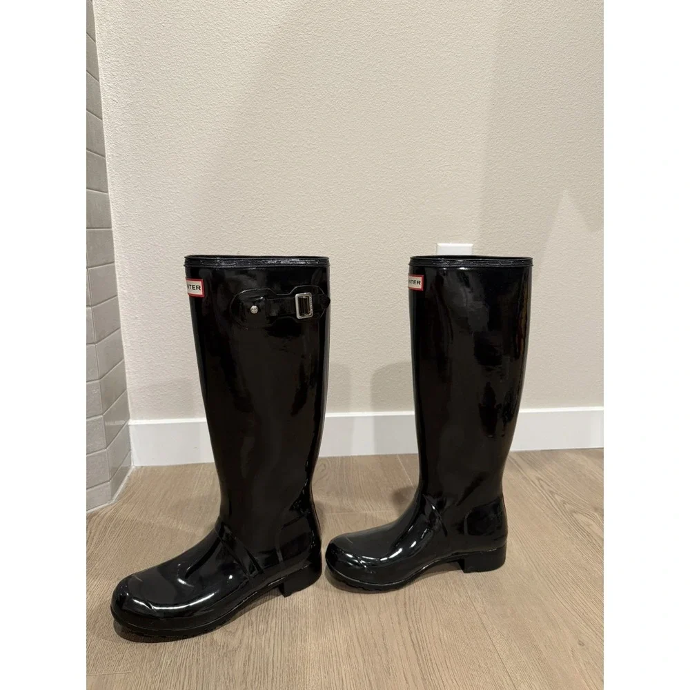 Hunter Refined Tall‎ Gloss Waterproof Rain Boot Black Size 8 Rubber Outdoor
